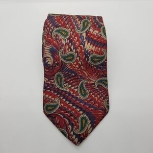 Liberty of London red patterned tie with green paisley medallions